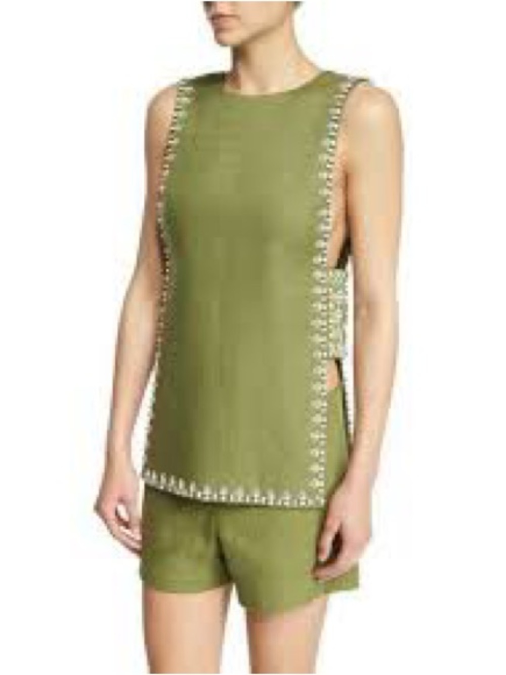 Tory Burch Olive Green Embellished V-Neck Tunic